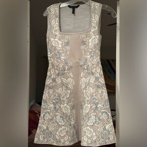 BCBGMaxAzria Beige Floral Mesh Fit-and-Flare Mini Dress